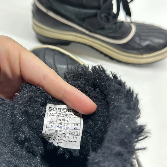 Sorel Tivoli Boots Snow Winter Leather Faux Fur Waterproof Black Womens Size 6 - Picture 7 of 9